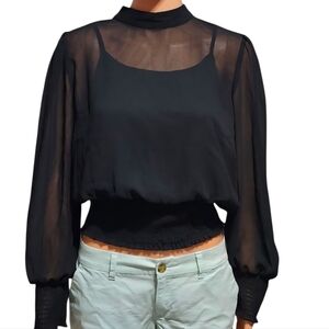 Lily White Black Sheer Blouse